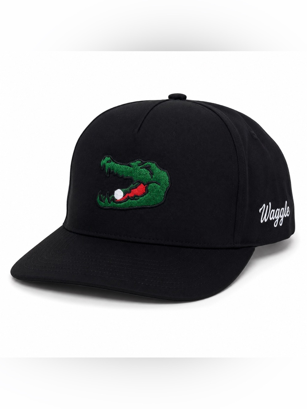 Waggle Golf Black Alligator Golf Ball Embroidered Snapback Hat Cap